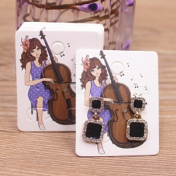 Rectangle Paper Earring Display Card with Hanging Hole, Jewelry Display Cards for Earring Display, White, Musical Instruments Pattern, 5x4x0.05cm, Hole: 5mm, 1mm and 12x7mm(CDIS-C004-01A)