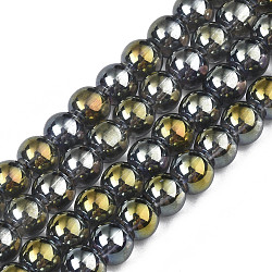 Electroplate Glass Beads Strands, Rainbow Plated, Round, Aquamarine, 7.5x8.5mm, Hole: 1mm, about 104pcs/strand, 30.3 inch(EGLA-Q062-8mm-A05)