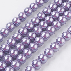 Eco-Friendly Dyed Glass Pearl Round Beads Strands, Grade A, Cotton Cord Threaded, Violet, 10mm, Hole: 0.7~1.1mm, about 42pcs/strand, 15 inch(HY-A002-10mm-RB056)