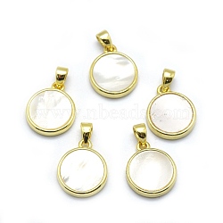 Shell Pendants, with Golden Tone Brass Findings, Flat Round, Beige, 14x11.5x2.5mm, Hole: 3x3.5mm(SSHEL-O020-04D-G)