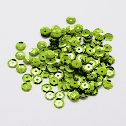 Plastic Paillette Beads, Semi-cupped Sequins Beads, Center Hole, Lawn Green, 8x0.5mm, Hole: 1mm(X-PVC-A001-8mm-02)
