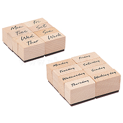 Olycraft Wooden Stamps, with Rubber, Rectangle with Week, Other Pattern, 32x14.5x24mm, 2 patterns, 1box/pattern, 2boxes/set(AJEW-OC0001-64)