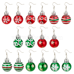 ANATTASOUL 8 Pairs 8 Style Christmas Themed Resin Round Ball Dangle Earrings, Platinum Plated Iron Long Drop Earrings for Women, Mixed Color, 62mm, Pin: 0.6mm, 1 Pair/style(EJEW-AN0002-34)