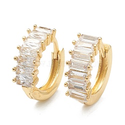 Brass Micro Pave Clear Cubic Zirconia Huggie Hoop Earrings, Ring, Real 18K Gold Plated, 13.5x14.5x2~5.5mm, Pin: 0.9mm(EJEW-A058-28G)