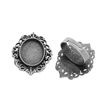 Vintage Adjustable Iron Finger Ring Components Alloy Cabochon Bezel Settings, Cadmium Free & Lead Free, Antique Silver, 17x5mm, Oval Tray: 18x13mm