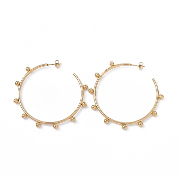 201 Stainless Steel Beaded Ring Stud Earrings with 304 Stainless Steel Pins, Half Hoop Earrings for Women, Golden, 55x58x2.2mm, Pin: 0.8mm