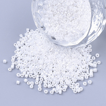 Glass Cylinder Beads, Seed Beads, Ceylon, Round Hole, White, 1.5~2x1~2mm, Hole: 0.8mm, about 8000pcs/bag, about 85~95g/bag