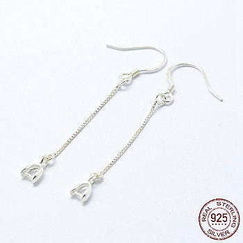 925 Sterling Silver Earring Hooks Findings, , with Box Chain & Pendant Bails, Silver, 50x0.8mm, 20 Gauge, Pin: 0.8mm