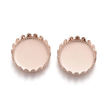 304 Stainless Steel Cabochon Settings, Lace Edge Bezel Cups, Flat Round, Rose Gold, Tray: 15mm, 16x4mm