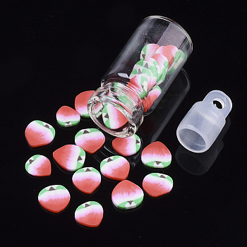 Handmade Polymer Clay Nail Art Decoration Accessories, with Glass Wishing Bottle and CCB Plastic Bottle Stopper, Peach, Red, 4~8x4~5x0.5~1mm