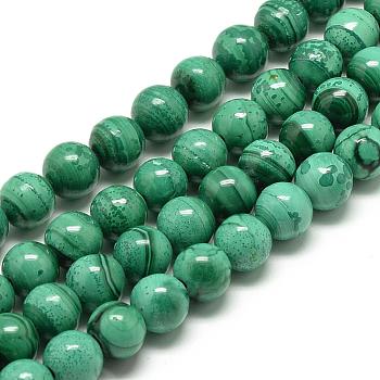 Natural Malachite Beads Strands, Round, 10mm, Hole: 1.5mm, about 40pcs/strand, 15.7 inch