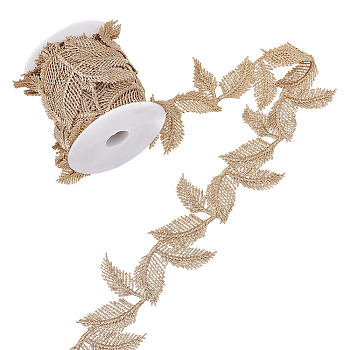 Filigree Polyester Ribbon, leaf, Gold, 1-3/4 inch(46mm), about 6.66 Yards(6.09m)/Roll