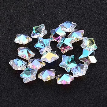Glass Pendants, Faceted Christmas Star, Clear AB, AB Color Plated, 13x7mm, hole: 1mm