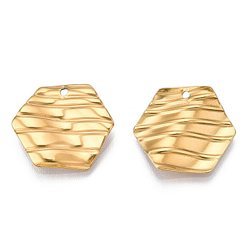 Ion Plating(IP) 304 Stainless Steel Pendants, Hexagon Charm, Real 18K Gold Plated, 17x19x2mm, Hole: 1.2mm