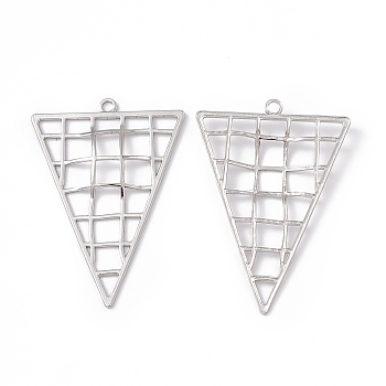 304 Stainless Steel Big Pendants, Hollow, Triangle Charm, Stainless Steel Color, 50.5x35x2.5mm, Hole: 2.4mm