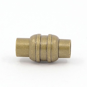 Brass Magnetic Clasps with Glue-in Ends, Column, Antique Bronze, 17x9mm, Hole: 5mm