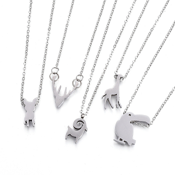 304 Stainless Steel Pendant Necklaces, with Lobster Claw Clasps and Cable Chains, Animal Theme, Mixed Shape, Stainless Steel Color, 15.7 inch~16.5 inch(40~42cm), Pendant: 13~19x7~17x3mm