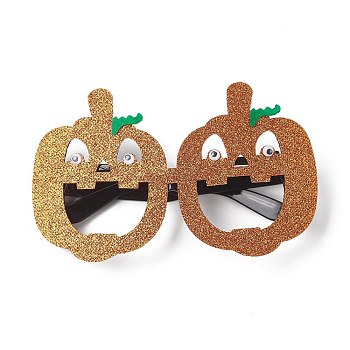 Halloween Plastic & Non-woven Fabric Glitter Glasses Frames, for Halloween Party Costume Decoration Accessories, Pumpkin, 159x157x26mm