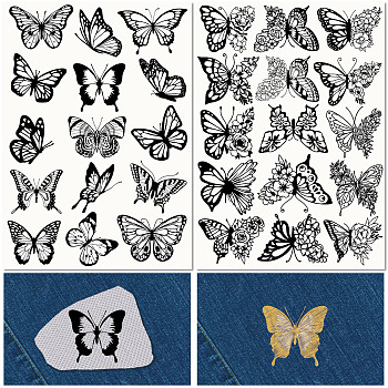PVA Water-soluble Embroidery Aid Drawing Sketch, Rectangle with Rainbow & Insects, Butterfly, 297x210mmm, 2pcs/set