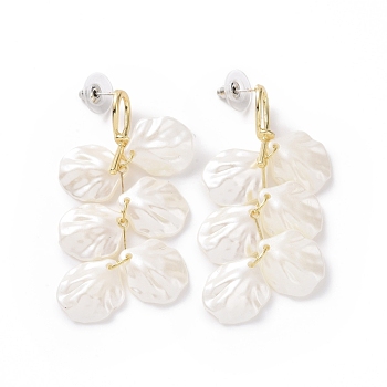 Acrylic Imitation Shell Dangle Earrings, Alloy Drop Earrings with 925 Sterling Silver Pins for Women, White, 58mm, Pin: 0.8mm