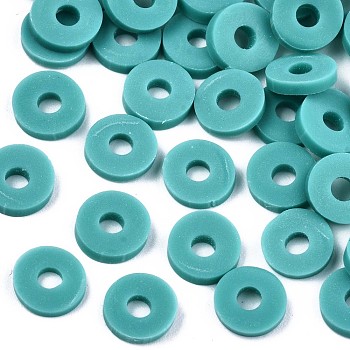 Handmade Polymer Clay Beads, for DIY Jewelry Crafts Supplies, Disc/Flat Round, Heishi Beads, Dark Turquoise, 6x1mm, Hole: 2mm, about 1175pcs/50g