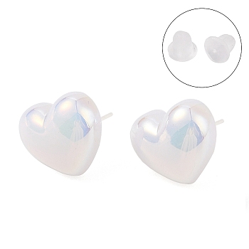 Hypoallergenic Bioceramics Zirconia Ceramic Stud Earrings, with Acrylic, No Fading and Nickel Free, Heart, Floral White, 13x16mm