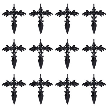 30Pcs Gothic Style Alloy Pendents, Sword with Wing, Electrophoresis Black, 44x34.5x3mm, Hole: 4mm