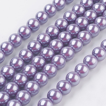 Eco-Friendly Dyed Glass Pearl Round Beads Strands, Grade A, Cotton Cord Threaded, Violet, 10mm, Hole: 0.7~1.1mm, about 42pcs/strand, 15 inch