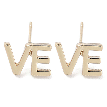 Word VE Alloy Studs Earrings for Women, with 304 Stainless Steel Pins, Light Gold, 8x12mm