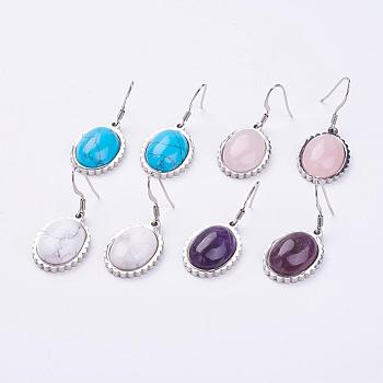 Natural & Synthetic Mixed Stone Dangle Earrings, with Stainless Steel Findings, Oval, 35mm, Pin: 0.7mm
