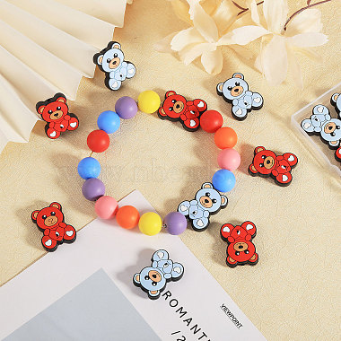 16Pcs 2 Colors Bear with Heart Food Grade Eco-Friendly Silicone Beads(SIL-CA0002-91)-4