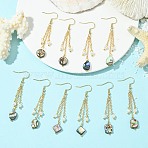 Shell Pearl & Abalone Shell/Paua Shell Dangle Earrings for Women, with 304 Stainless Steel Earring Hooks, Golden, Mixed Shapes, 65x8~10mm(EJEW-JE07328)