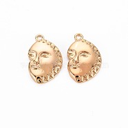 Brass Pendants, Nickel Free, Face, Real 18K Gold Plated, 16x10x2mm, Hole: 1.2mm(KK-S356-742)
