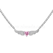 925 Sterling Silver Pendant Necklaces, Micro Pave Clear Cubic Zirconia, Heart with Wing, Real Platinum Plated, 15.75 inch(40cm)(NJEW-L179-07)