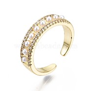 Brass Micro Pave Clear Cubic Zirconia Cuff Rings, Open Rings, with ABS Plastic Imitation Pearl, Nickel Free, Real 16K Gold Plated, Inner Diameter: 17mm(RJEW-S044-079-NF)