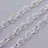 Iron Cable Chains, Textured, Unwelded, with Spool, Flat Oval, Silver Color Plated, 8x6x1mm, about 15cm/strand(Y-CH-R034-S)