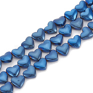 Electroplate Non-magnetic Synthetic Hematite Beads Strands, Heart, Blue Plated, 6x5.5x3mm, Hole: 1mm, about 70pcs/strand, 15.7 inch(G-T061-101B)