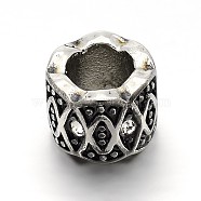 Retro 304 Stainless Steel Grade A Rhinestone Beads, Column, Antique Silver, 8.5x11mm, Hole: 6mm(STAS-E086-01AS)
