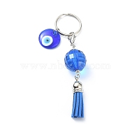 Lampwork Evil Eye Keychain, Faux Suede Tassel Keycahin, with Acrylic Beads, Iron Split Key Rings, Blue, 10.7cm(KEYC-JKC00491)
