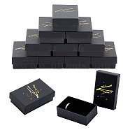 HOBBIESAY 12Pcs Cardboard Jewelry Packaging Boxes, with Sponge Inside, for Rings, Small Watches, Necklaces, Earrings, Bracelet, Rectangle with Gold Stamping Pattern, Black, 8.1x5.2x2.8cm(CON-HY0001-01B)