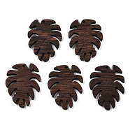 Natural Wenge Wood Pendants, Undyed, Leaf Charms, Coconut Brown, 37.5x29x3.5mm, Hole: 2mm(WOOD-T023-48)
