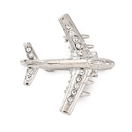 Zinc Alloy Crystal Rhinestone Brooch, Airplane, Platinum, 38.5x36mm(JEWB-U010-03P-02)