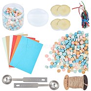 DIY Scrapbook Kits, Sealing Wax Particles for Retro Seal Stamp, with Hemp String, Paper Envelopes, Satin Ribbon, Wax Seal Spoon, Candle, Plastic Beads Containers, Sponge Mat, Mixed Color, 9x5mm(DIY-CP0003-48A)