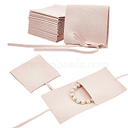 Custom Fiber Velvet Jewelry Bags, Square with Drawstring, PeachPuff, 8x8cm(TP-WH0018-01A)
