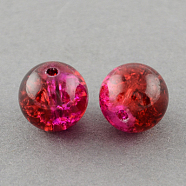 Spray Painted Crackle Glass Beads Strands, Round, Two Tone, FireBrick, 12mm, Hole: 1.3~1.6mm, about 66pcs/strand, 31.4 inch(CCG-Q002-12mm-08)