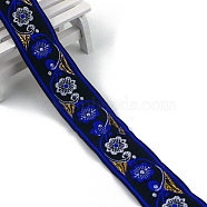 Flat Ethnic Style Embroidery Polyester Ribbons, Jacquard Ribbon, Garment Accessories, Blue, 1-1/4 inch(33mm), about 7.66 Yards(7m)/pc(PW-WG12916-05)