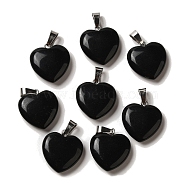 Natural Obsidian Pendants, with Platinum Tone Brass Findings, 20~22x20~21x5~8mm, Hole: 2x7mm(G-Q438-24)