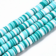Handmade Polymer Clay Beads Strands, for DIY Jewelry Crafts Supplies, Heishi Beads, Disc/Flat Round, Turquoise, 8x0.5~1mm, Hole: 2mm, about 350~387pcs/strand, 15.75 inch~16.14 inch(40~41cm)(CLAY-R089-8mm-085)