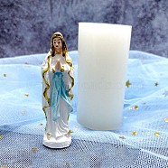 DIY Silicone Candle Molds, for Scented Candle Making, Religion Virgin Mary Statue, White, 2.7x7.3cm(RELI-PW0005-04A)