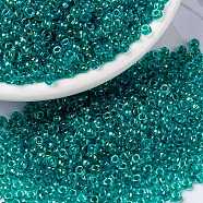 MIYUKI Round Rocailles Beads, Japanese Seed Beads, (RR3742) Fancy Lined Teal Green, 8/0, 3mm, Hole: 1mm, about 2111~2277pcs/50g(SEED-X0055-RR3742)
